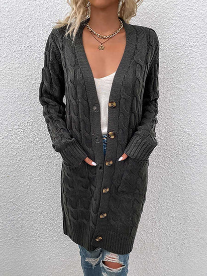 Stunncal Long Twist Sweater Button Cardigan