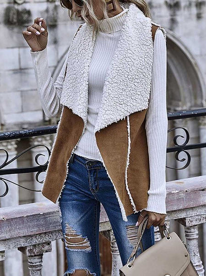 Stunncal Sleeveless Large Lapel Suede Vest