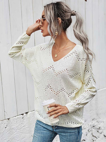 Stunncal Cutout V-neck Knit Loose Sweater