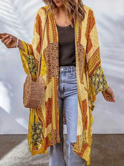 Stunncal Plus Size Printed Bat Sleeve Cardigan
