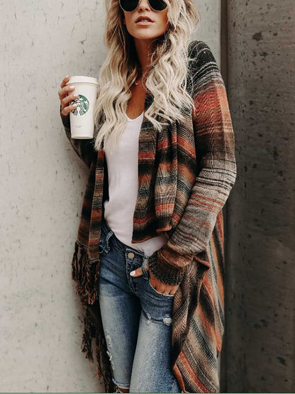 Stunncal Fringed Sweater Knit Jacket