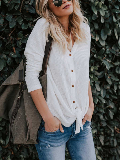 Stunncal Long Sleeve V-Neck Cardigan T-Shirt Bottom Shirt