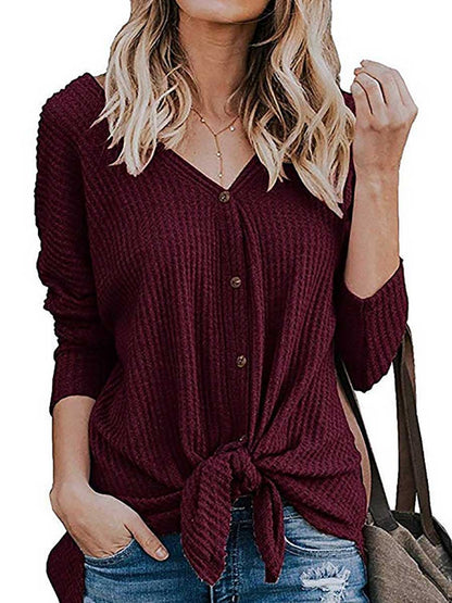 Stunncal Long Sleeve V-Neck Cardigan T-Shirt Bottom Shirt
