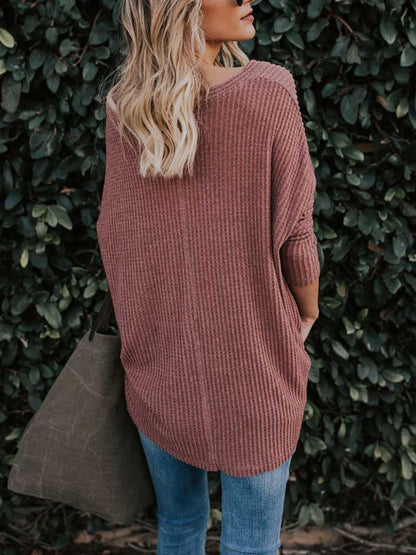 Stunncal Long Sleeve V-Neck Cardigan T-Shirt Bottom Shirt