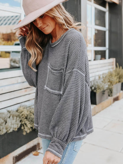Stunncal Waffle Drop Sleeve Loose Casual Top（6 colors）