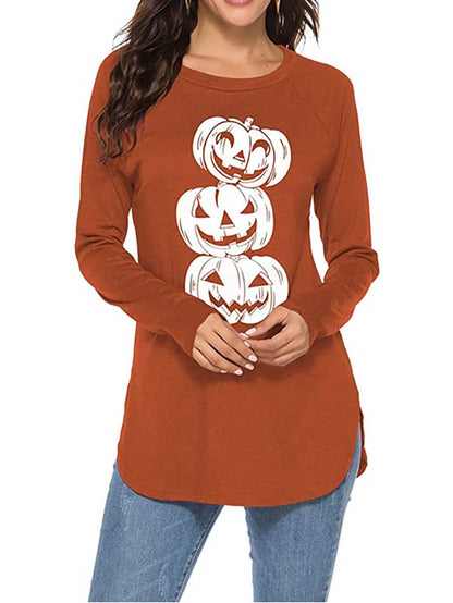 Stunncal Halloween Printed T-Shirt Loose Long Sleeve
