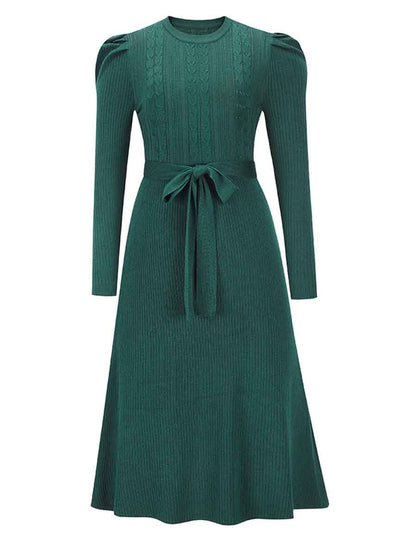 Stunncal Bubble Sleeve Belt Knit Dress (5 colors)
