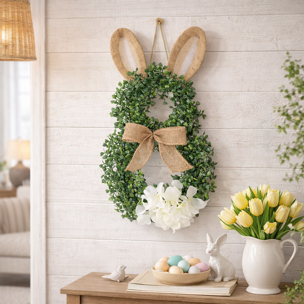 Easter Bunny-Themed Artificial Flower Wreath