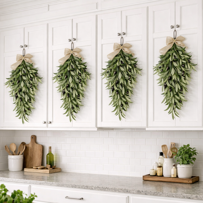 Artificial Olive Swag with Greenery Leaves and Burlap Bow