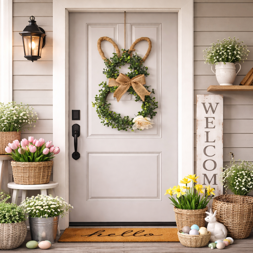 Easter Bunny-Themed Artificial Flower Wreath