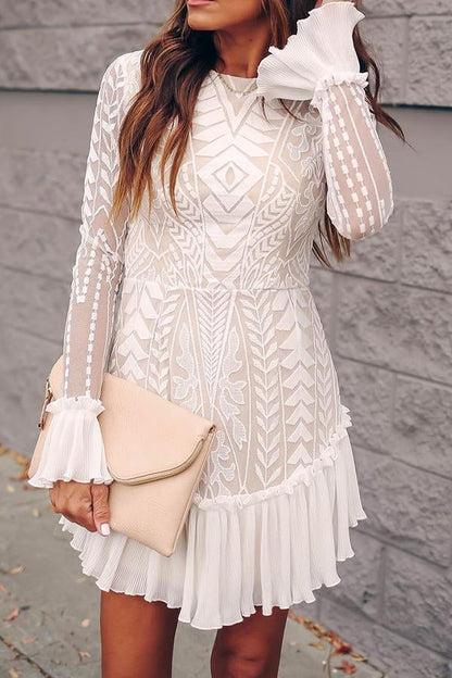 Stunncal Lace Pleated Ruffle Dress