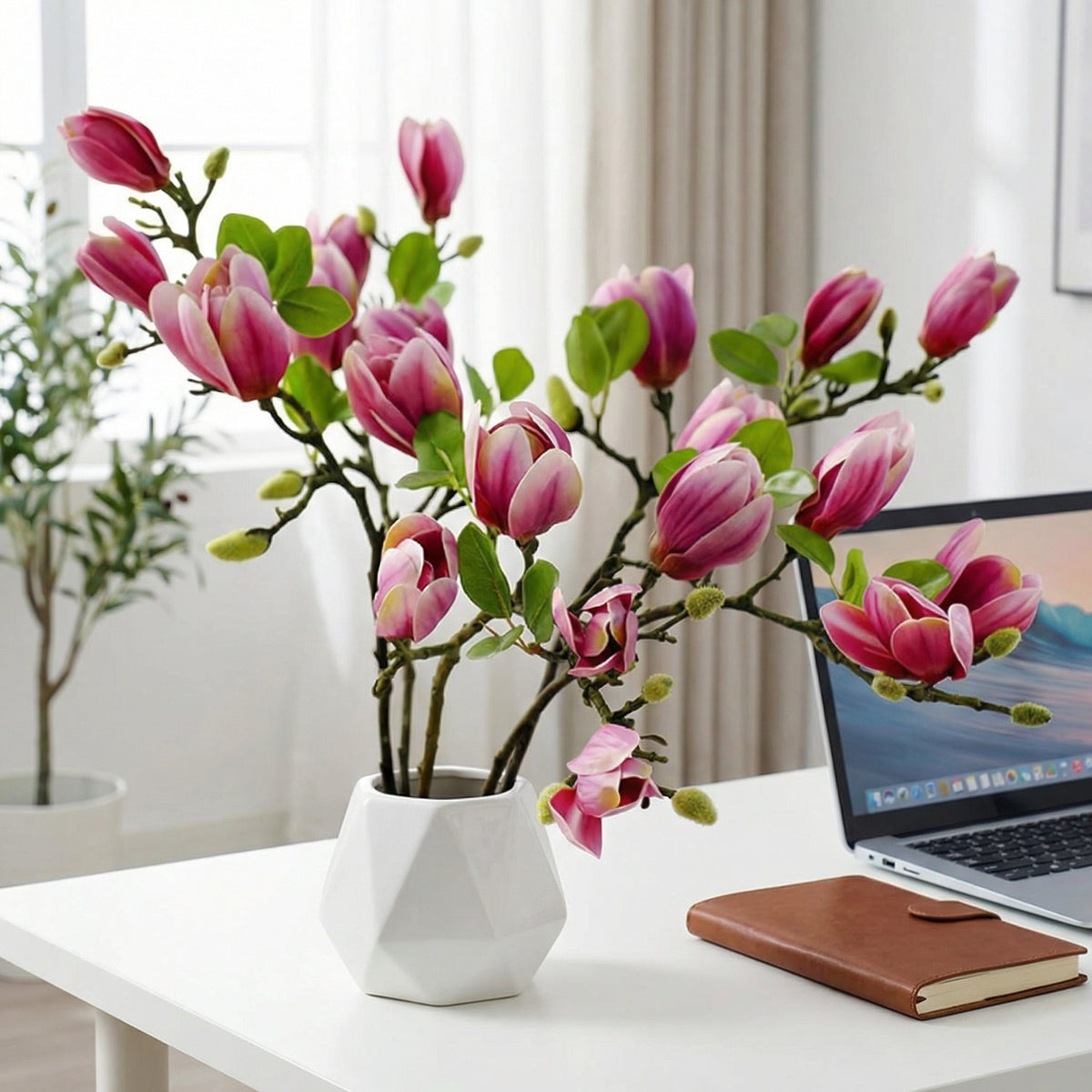 Artificial Magnolia Flower Branches Stem