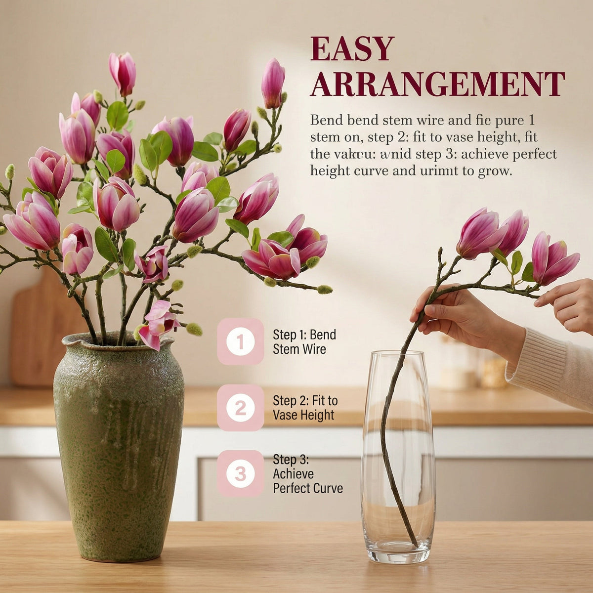 Artificial Magnolia Flower Branches Stem