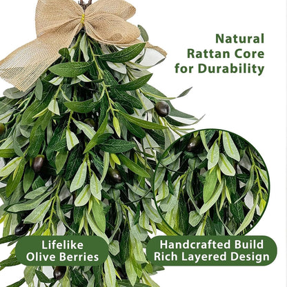 Artificial Olive Swag with Greenery Leaves and Burlap Bow