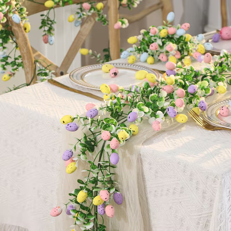 Easter Artificial Garland Decor with Colorful Eggs and Eucalyptus Leaves