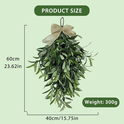 Artificial Olive Swag with Greenery Leaves and Burlap Bow