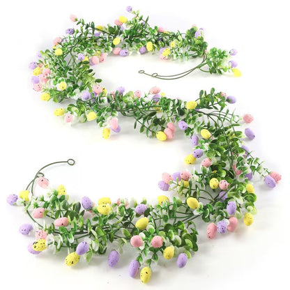 Easter Artificial Garland Decor with Colorful Eggs and Eucalyptus Leaves