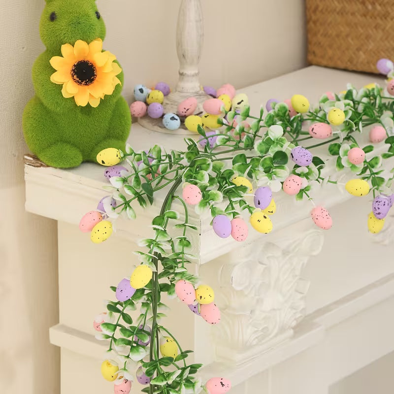 Easter Artificial Garland Decor with Colorful Eggs and Eucalyptus Leaves