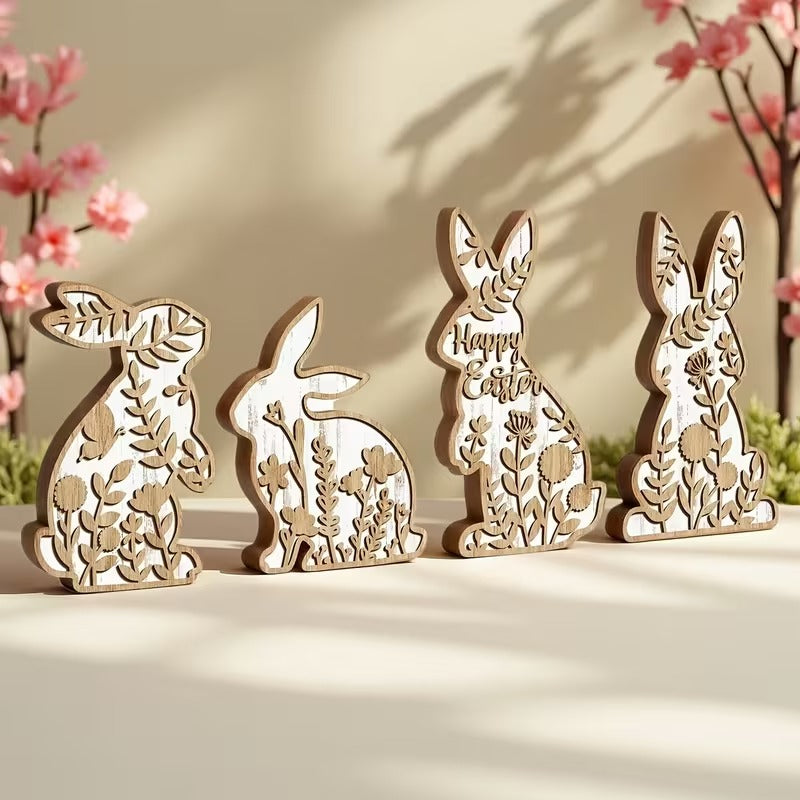 Easter Rabbit Table Wooden Signboard Decorative Set