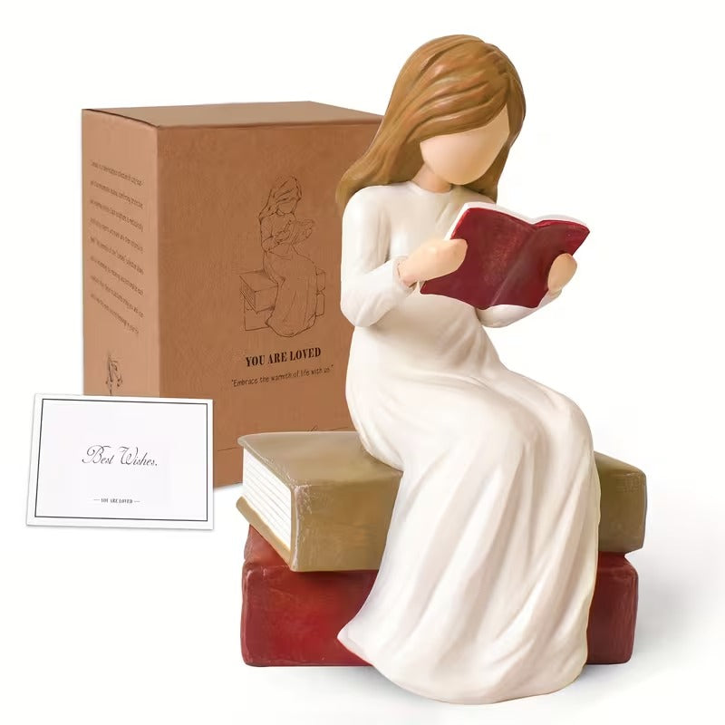 Book Lover Gifts Reading Sculpture,Hand-Painted Resin Figurines Ornaments ,Bookshelf Decor for Home Office Desk