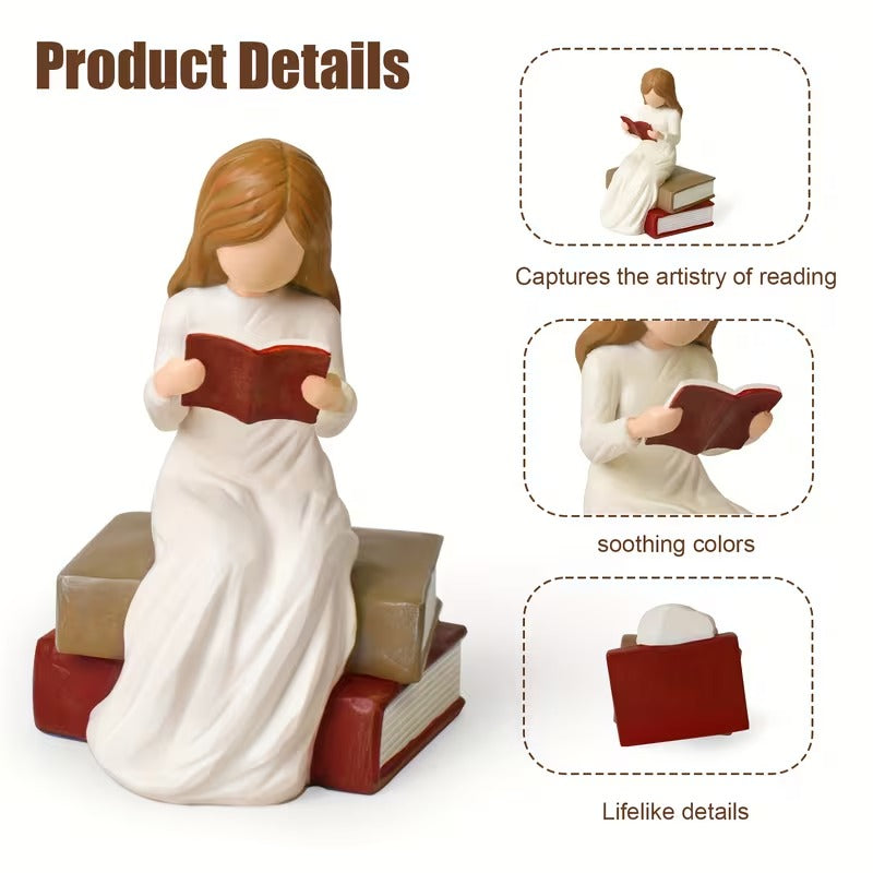 Book Lover Gifts Reading Sculpture,Hand-Painted Resin Figurines Ornaments ,Bookshelf Decor for Home Office Desk