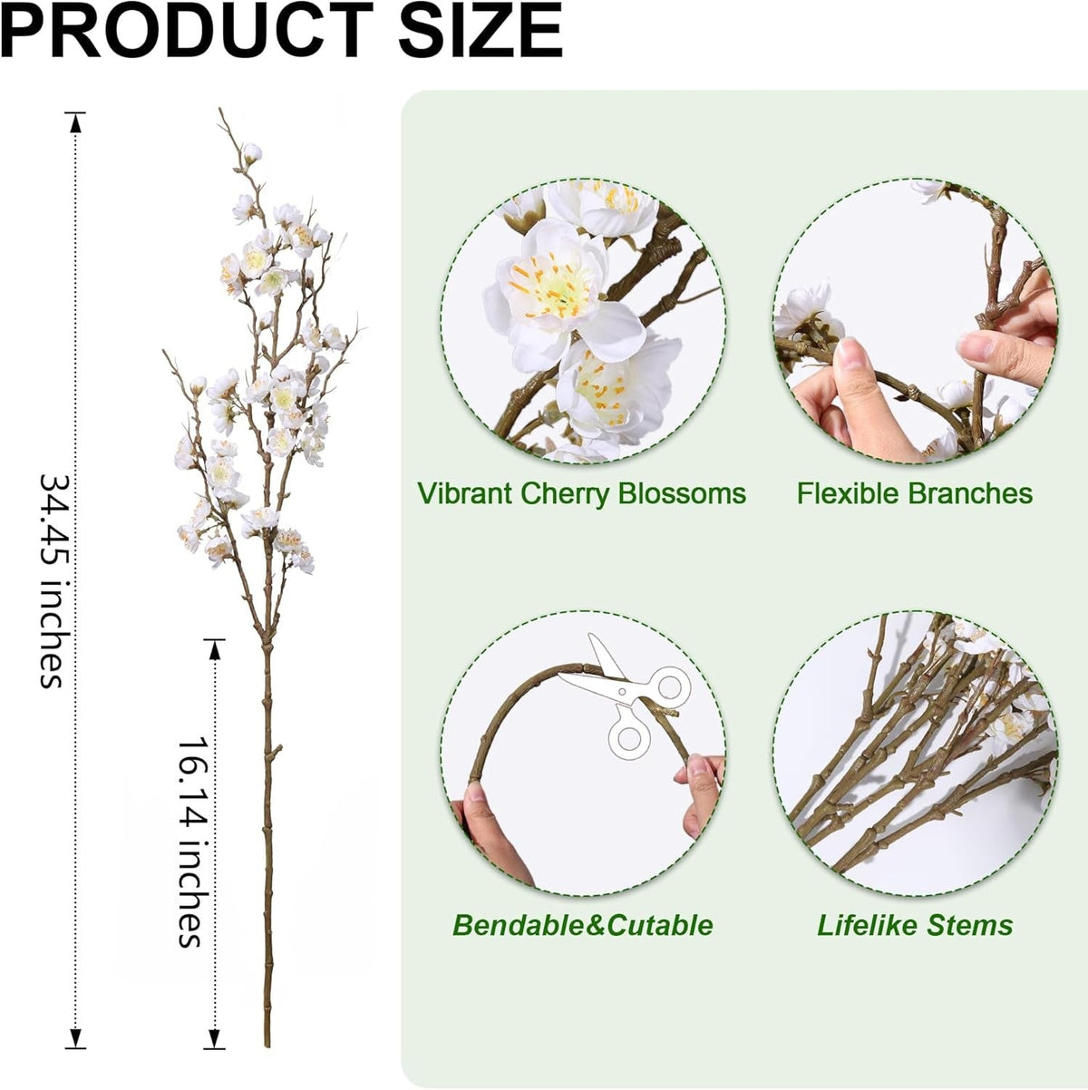 5 Stems Artificial Cherry Blossom Branches Spring Indoor Decoration