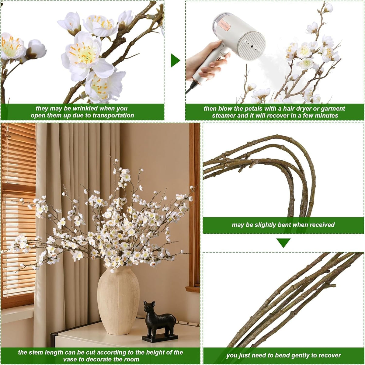 5 Stems Artificial Cherry Blossom Branches Spring Indoor Decoration