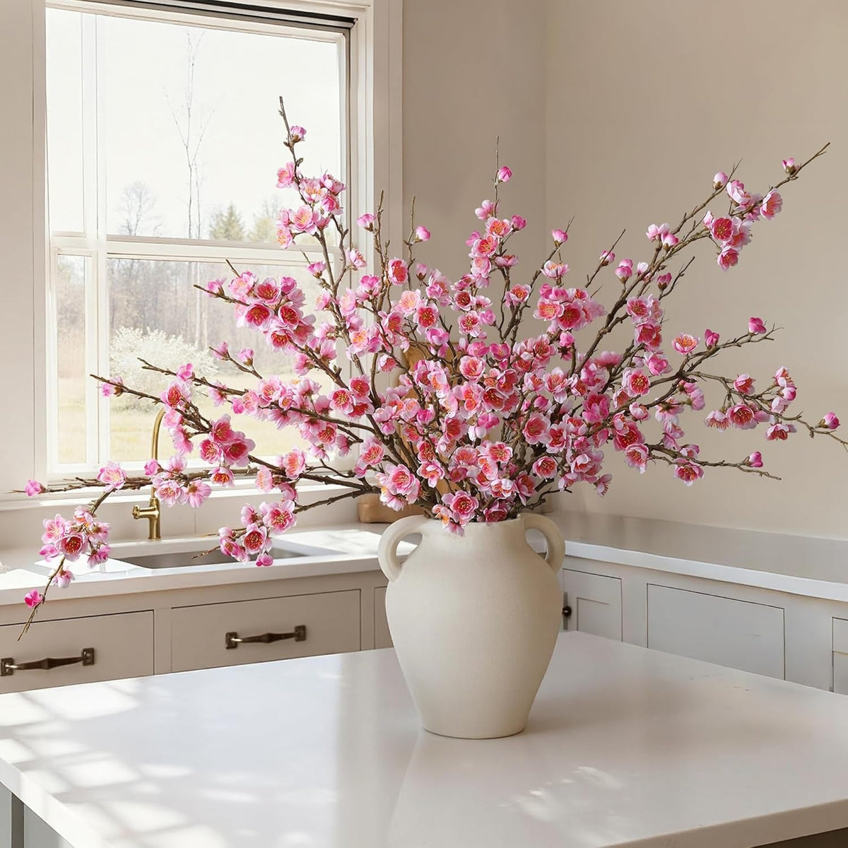 5 Stems Artificial Cherry Blossom Branches Spring Indoor Decoration